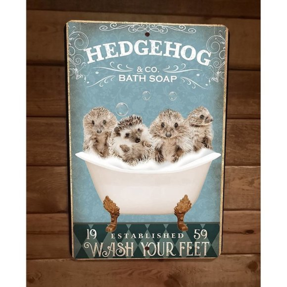 Hedgehog Bath Soap 8x12 Metal Wall Sign Animal Poster‎